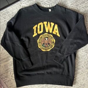 Black and Gold Crew Neck Sweater with Iowa Graphic